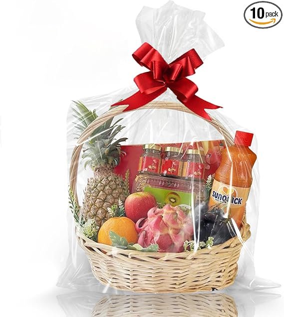 Clear Gift Bags 10 PCS 24x30 Inches Cellophane Wrap for Gift Baskets