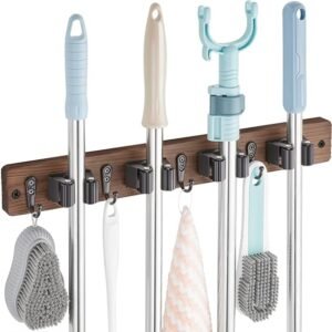 Mop and Broom Holder Wall Mount - Wood Broom Mop Hanger
