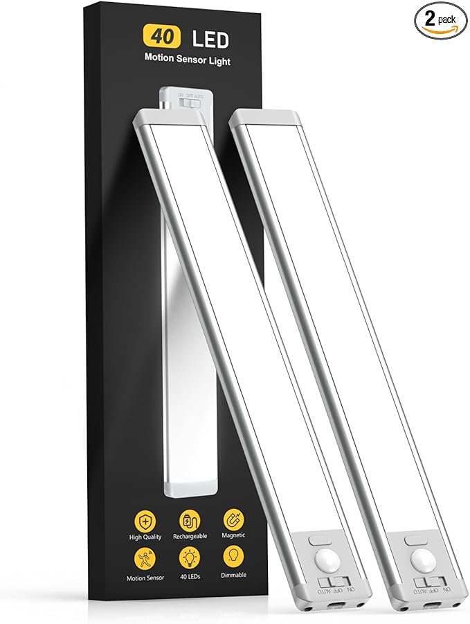 0inch Under Cabinet Lighting, 2 Pack Rechargeable Motion Sensor Light Indoor