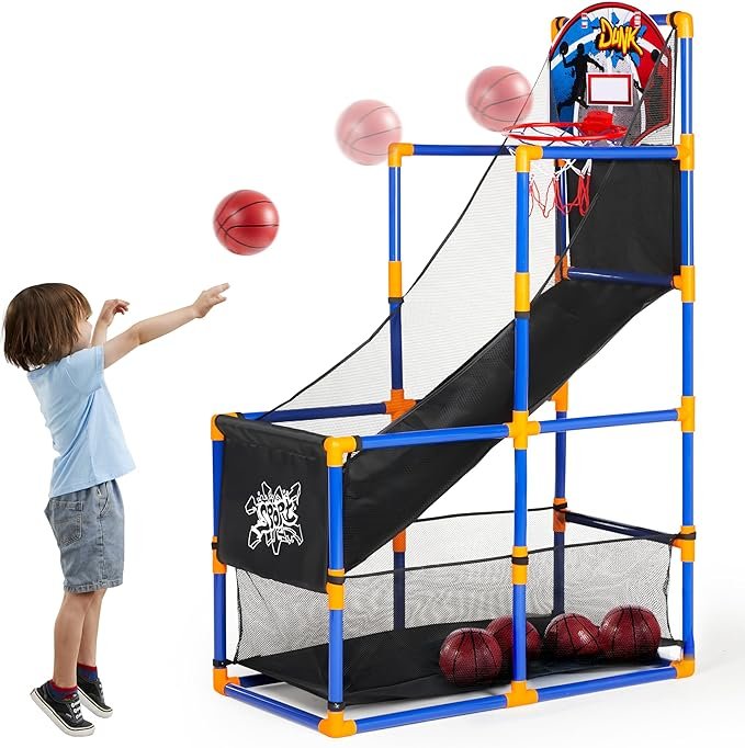 Arcade Basketball Game Set with 4 Balls and Hoop for Kids 3+ Years