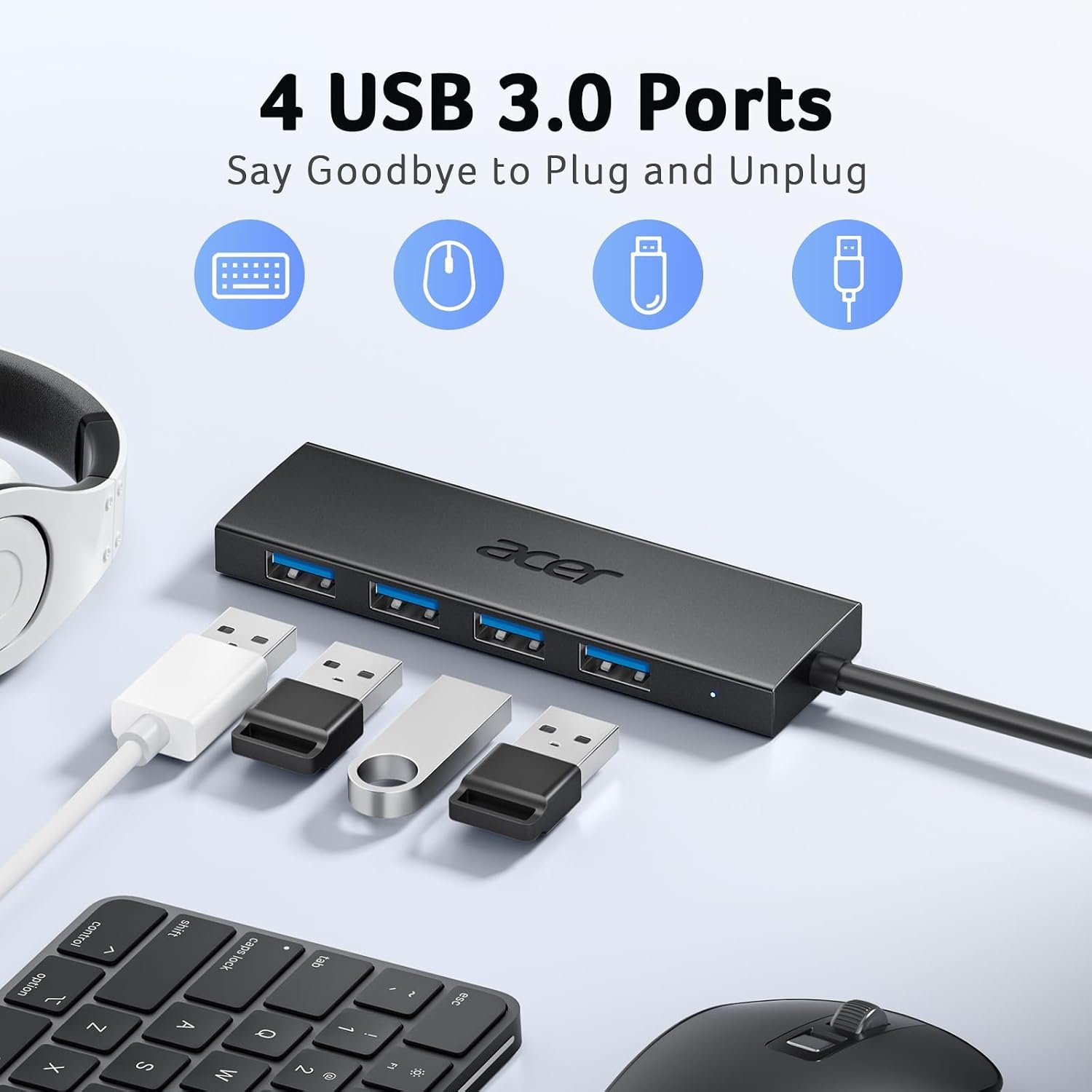 USB Hub 4 Ports, Multiple USB 3.0 Hub, USBA Splitter for Laptop/PC 2FT - Image 2