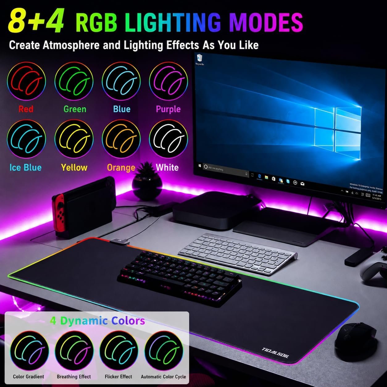 RGB Gaming Mouse Pad, 31.5x11.8 in Extended LED Desk Mat, Black - Image 3