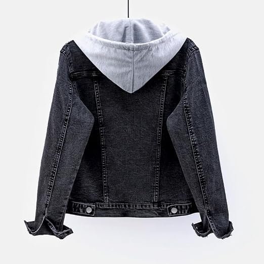 Women's Casual Detachable Hoodie Denim Jacket - Image 2