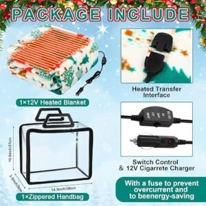 12v Heated Car Blanket Plug in, White Green, Xmas Tree