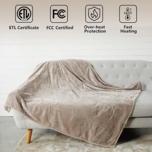 Heated Blanket Throw,Ultra Soft 2-Layer Flannel Electric Blanket