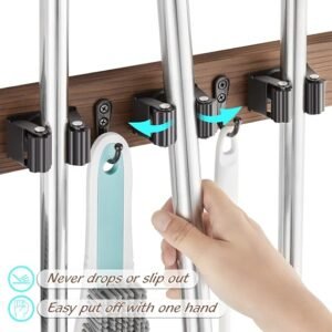 Mop and Broom Holder Wall Mount - Wood Broom Mop Hanger