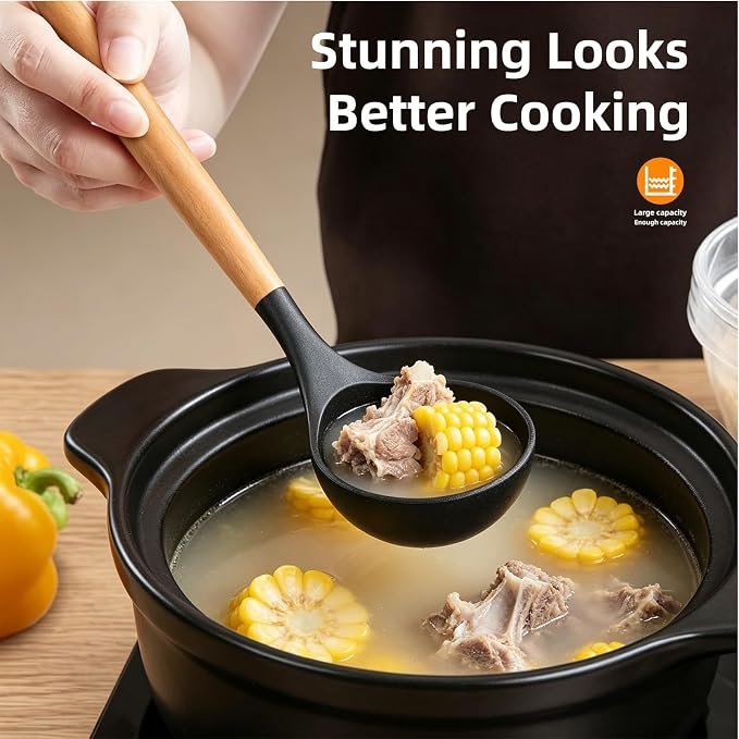 Set,3 Silicone Cooking Spoons,1 Grater, Kitchen Utensils,Black - Image 3