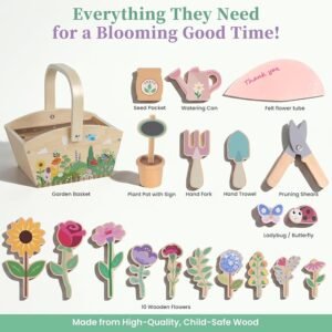 Wooden Pretend Play Toys for Kids, 22Pcs Flower Garden Playset