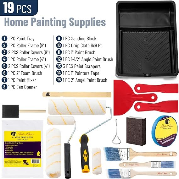Paint Roller Kit, 19 pcs, Roller Set with Microfiber Sleeves & Frame - Image 3