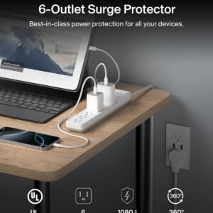 6-Outlet Surge Protector Power Strip, 6ft Cord