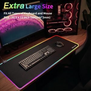 RGB Gaming Mouse Pad, 31.5x11.8 in Extended LED Desk Mat, Black