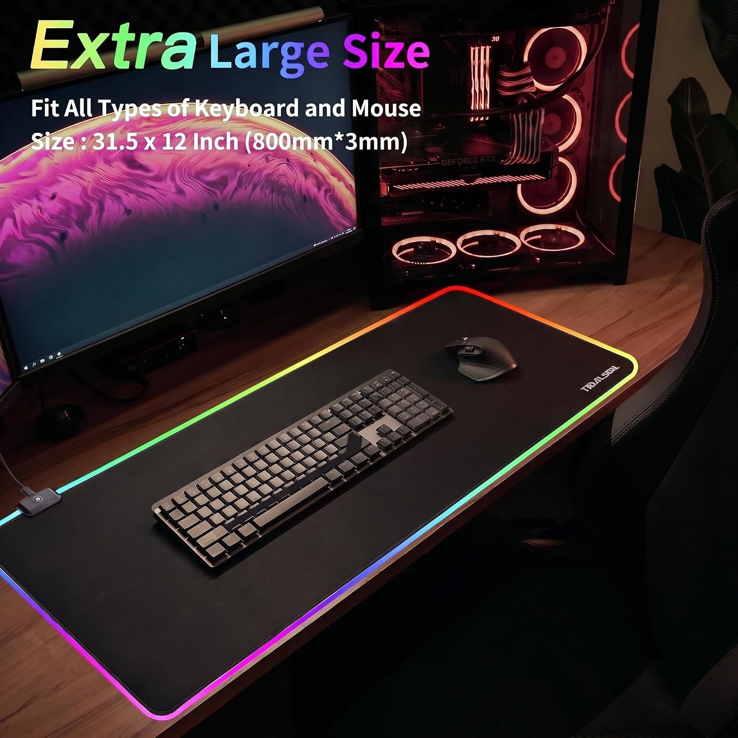 RGB Gaming Mouse Pad, 31.5x11.8 in Extended LED Desk Mat, Black - Image 2