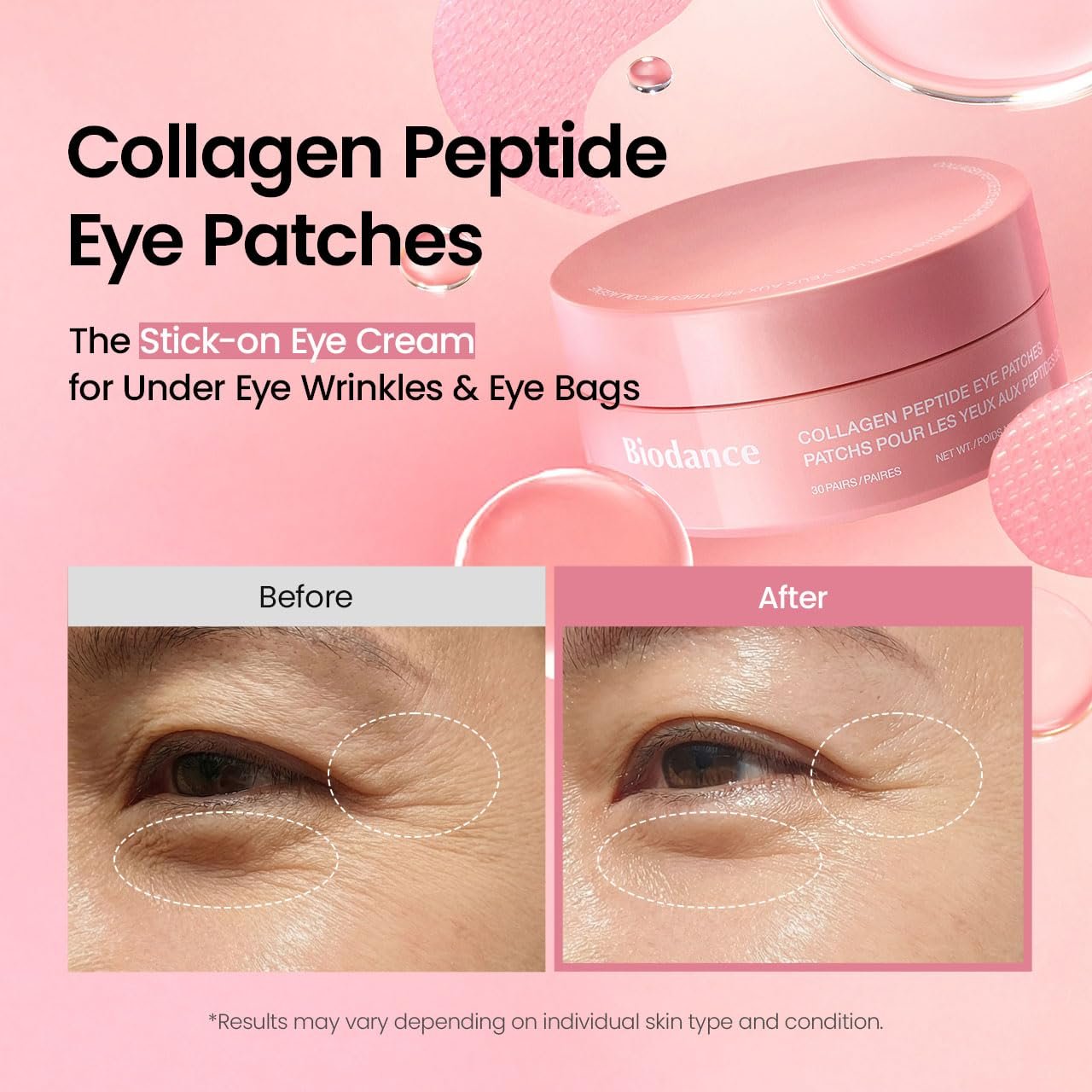 Hydrogel Eye Patches for Under Eye - Collagen Peptide, Anti Wrinkle & Fine Lines (60 Count) - Image 3