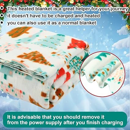 12v Heated Car Blanket Plug in, White Green, Xmas Tree - Image 3