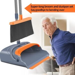 Broom and Dustpan Set, Self-Cleaning with Dustpan Teeth