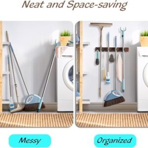 Mop and Broom Holder Wall Mount - Wood Broom Mop Hanger