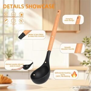 Set,3 Silicone Cooking Spoons,1 Grater, Kitchen Utensils,Black
