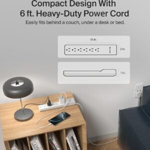 6-Outlet Surge Protector Power Strip, 6ft Cord
