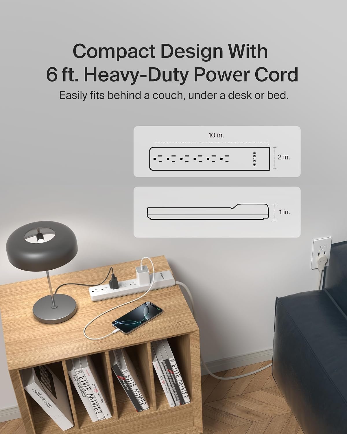 6-Outlet Surge Protector Power Strip, 6ft Cord - Image 3