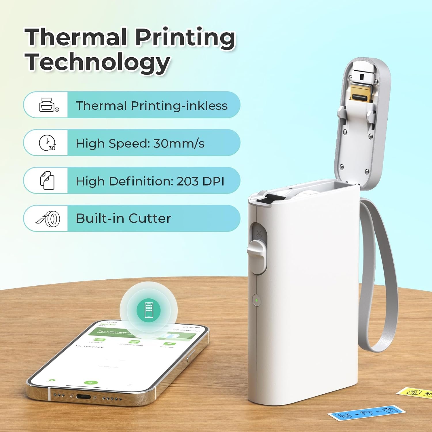 Label Maker Machine with Tape, Bluetooth Label Printer, White - Image 2