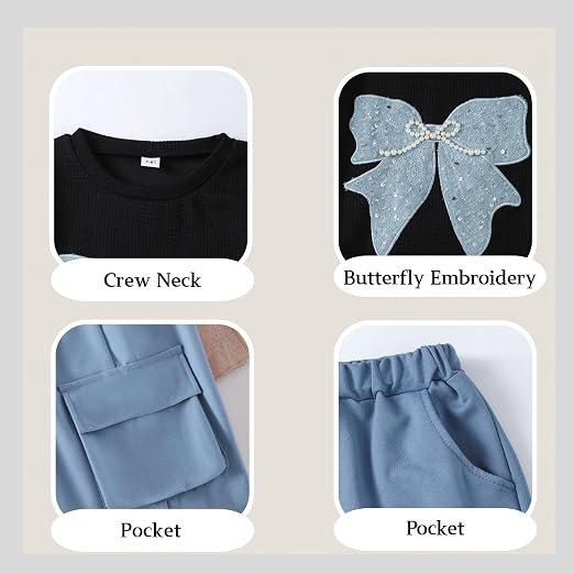 2 Piece Cute Butterfly Print T-Shirt Tops & Cargo Pants Spring Summer Outfits Teen Tween Girls 9-14Y - Image 2