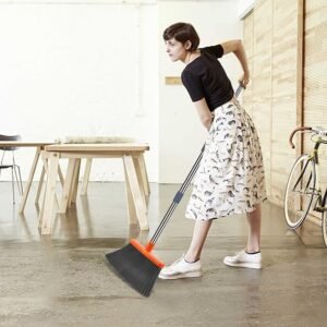 Broom and Dustpan Set, Self-Cleaning with Dustpan Teeth