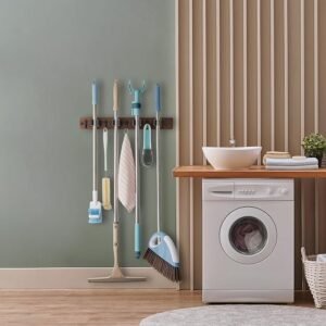 Mop and Broom Holder Wall Mount - Wood Broom Mop Hanger