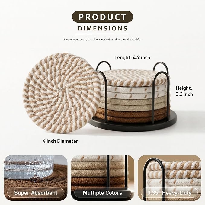 Coasters Set of 8 for Drinks, 4 Inch Large Coasters for Coffee Table - Image 4